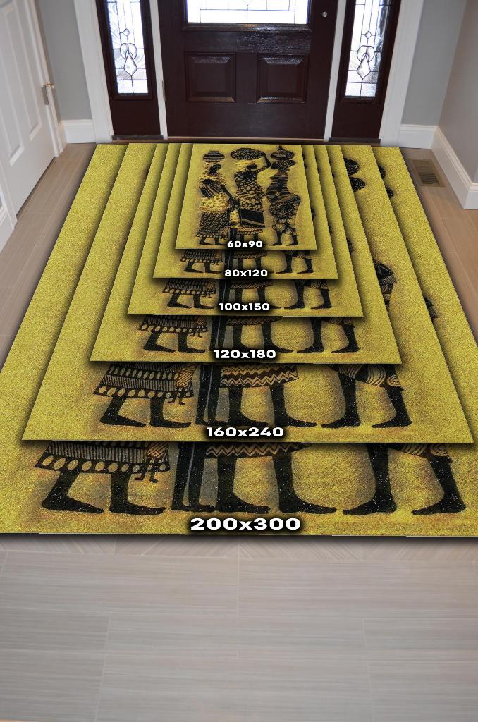 Homshtag Kahve Gözlüler Minimal Salon Halısı Etnik Desenli Halı Sarı Renkli Oturma Odası Halısı