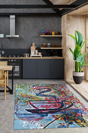 Homshtag Kahve Tablosu Çok Renki Mutfak Halısı Kahve Fiğürlü Sanatsal Halı Modern Genç Odası Halısı