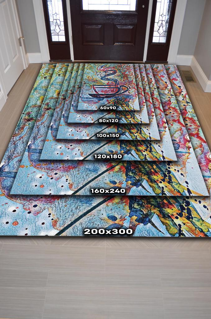 Homshtag Kahve Tablosu Çok Renki Mutfak Halısı Kahve Fiğürlü Sanatsal Halı Modern Genç Odası Halısı