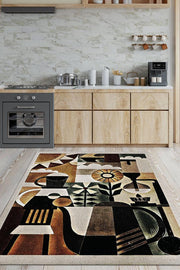 Homshtag Kahveli Hayat Kahverengi Halı Geometrik Mutfak Halısı  Dekoratif Halı Kahve Desenli Halı