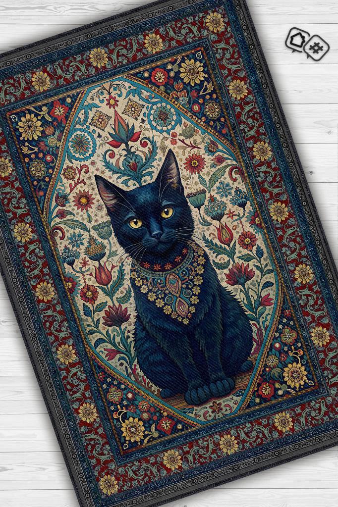 Homshtag Kara Kedi Figürlü Korku Temalı Salon Halı Koyu Renkli Halı Gotik Korku Sanatı Konsept Halı