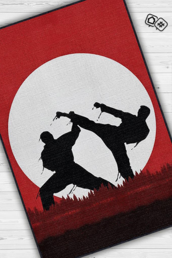 Homshtag Karete Desenli Halı Kırmızı Siyah Renkli Halı Uzakdoğu Spor Hediyelik Halı Spor Sever Halı