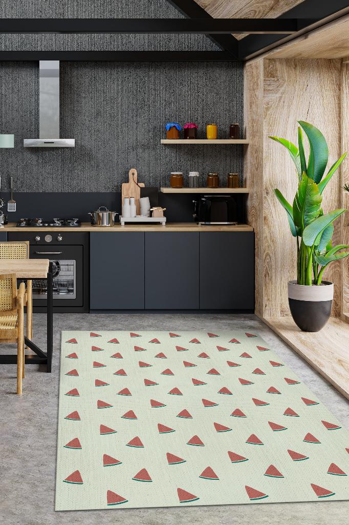 Homshtag Karpuz Desenli Yeşil Halı Minimal Salon Halısı Renkli Mutfak Halısı Tarz Oturma Odası Halı