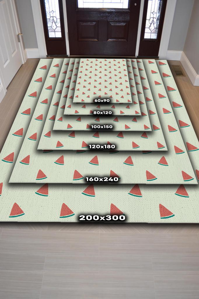 Homshtag Karpuz Desenli Yeşil Halı Minimal Salon Halısı Renkli Mutfak Halısı Tarz Oturma Odası Halı
