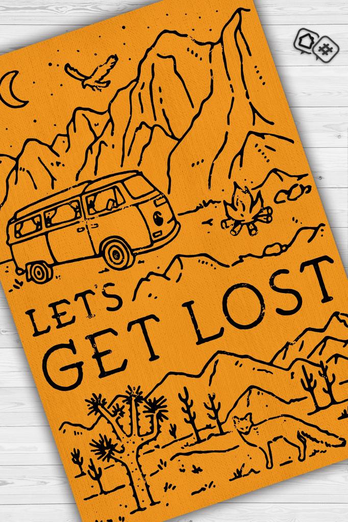 Homshtag Kaybolalım,Seyahat Temalı Sarı Halı,Çadır Halısı,Kamp Halısı,Pamuklu Dokuma Tabanlı Yıkanabilir Dekoratif Halı