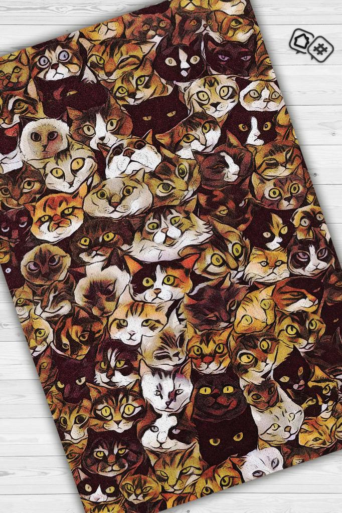 Homshtag Kedi Kafası Kahverengi Halı Minimal Gen Odası Halısı Renkli Salon Halısı Kedili Halı