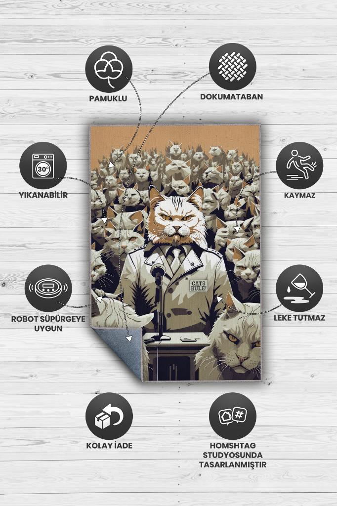 Homshtag Kediler Hükmeder Nude Renkli Kedi Figürlü Halı Özel Tasarım Kedi Sever Genç Odası Halısı