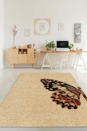 Homshtag Kelebek Kanadı Dokuma Tabanlı Bej Renkli Sade Halı Hayvan Baskı Düz Renkli Mutfak Halısı