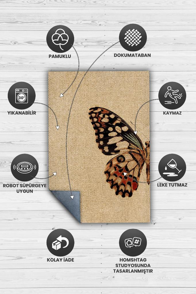 Homshtag Kelebek Kanadı Dokuma Tabanlı Bej Renkli Sade Halı Hayvan Baskı Düz Renkli Mutfak Halısı