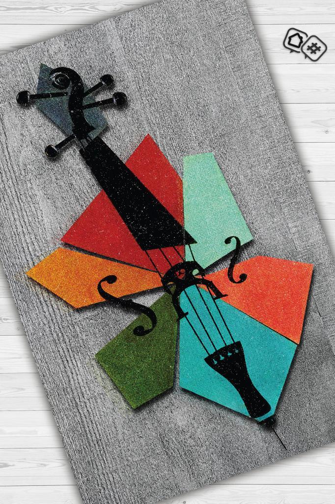Homshtag Keman Art Müzik Halısı Modern Müzik Halısı Keman Figürlü Renkli Modern Halı