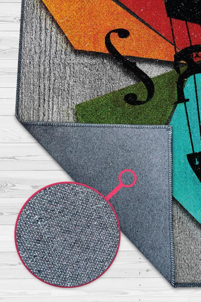 Homshtag Keman Art Müzik Halısı Modern Müzik Halısı Keman Figürlü Renkli Modern Halı