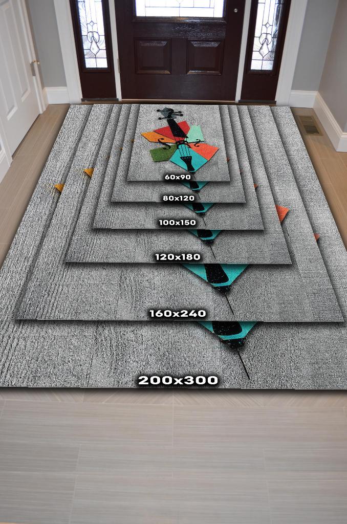 Homshtag Keman Art Müzik Halısı Modern Müzik Halısı Keman Figürlü Renkli Modern Halı