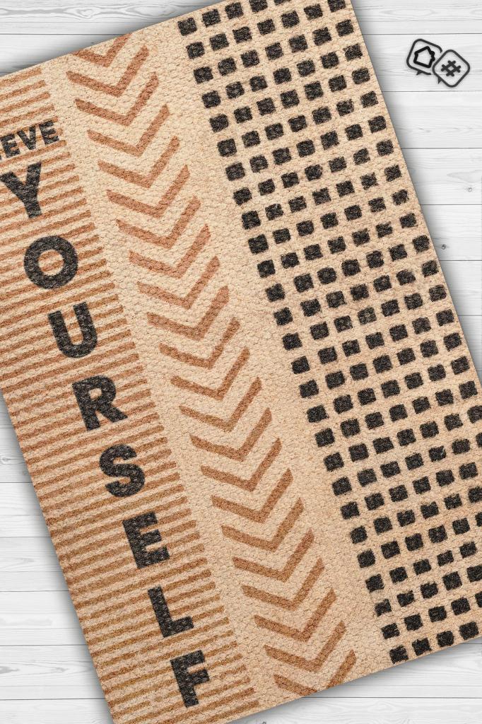 Homshtag Kendine İnan Krem Bej Renkli Halı Geometrik Oturma Odası Halısı Minimal Salon Halı