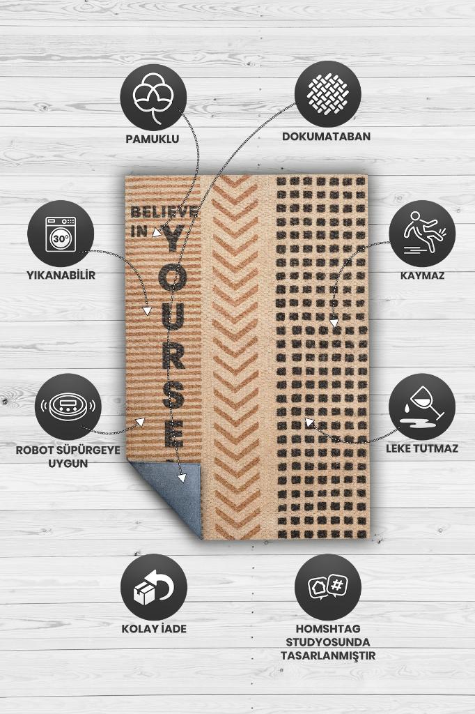 Homshtag Kendine İnan Krem Bej Renkli Halı Geometrik Oturma Odası Halısı Minimal Salon Halı