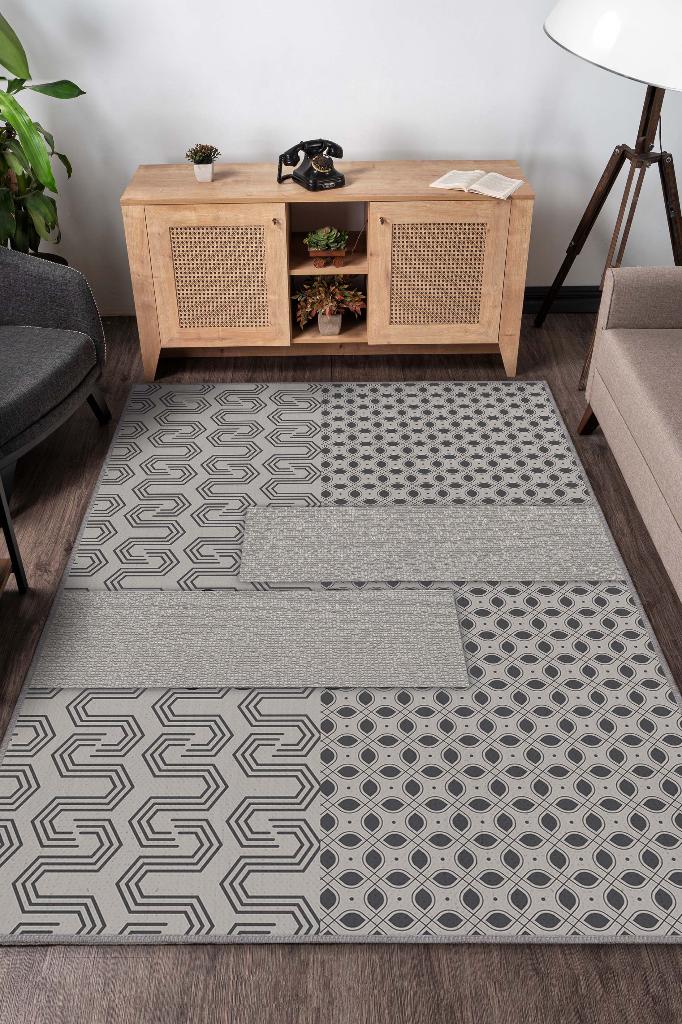 Homshtag Kendini Şımart Etnik Desenli Halı Geometrik Salon Halısı Bej Renkli Oturma Odası Halısı