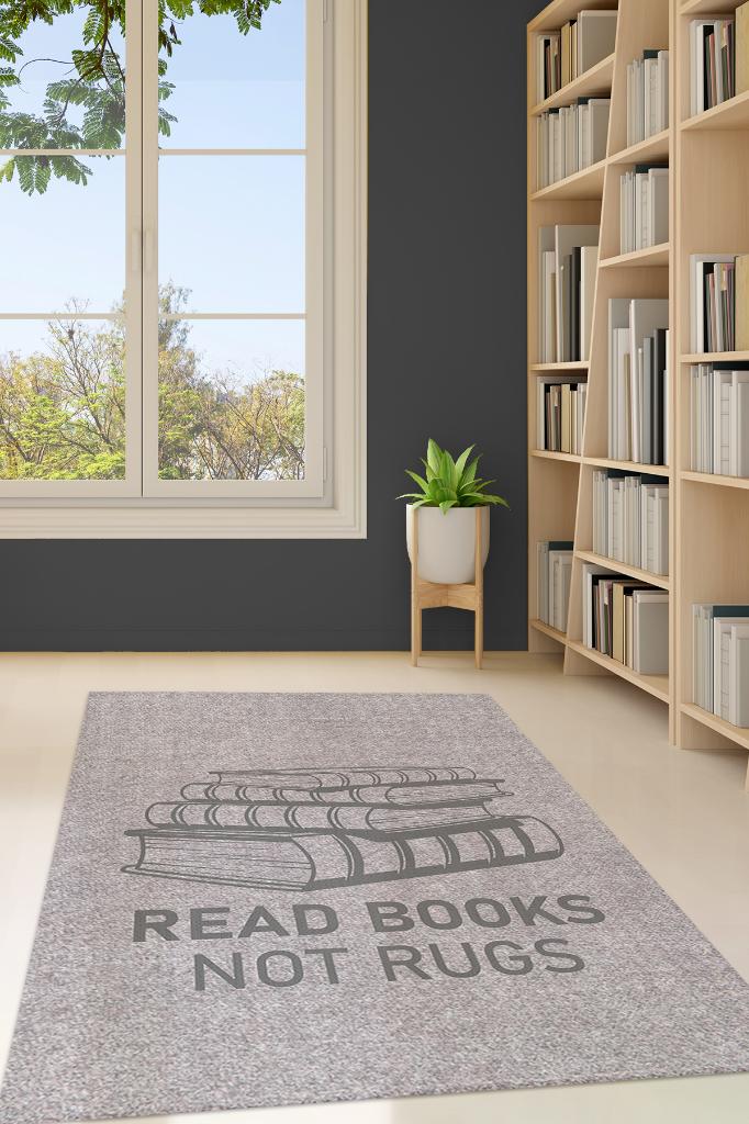 Homshtag Kitap Oku Halı Değil Gri Renkli Kitap Sever Halısı Okuma Sever Çalışma Odası Halısı