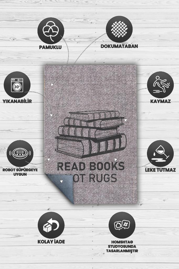 Homshtag Kitap Oku Halı Değil Gri Renkli Kitap Sever Halısı Okuma Sever Çalışma Odası Halısı