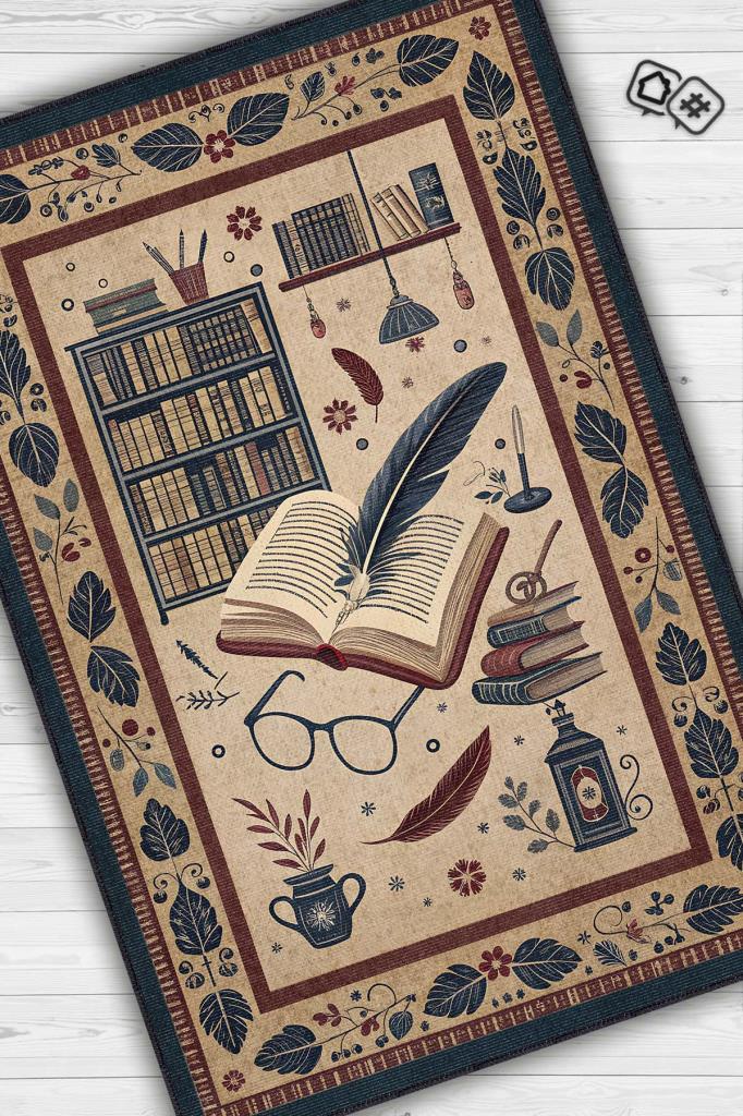 Homshtag Kitap Sever Halısı Kahverengi Kitap Sever Halısı Okuma Sever Çalışma Odası Halısı