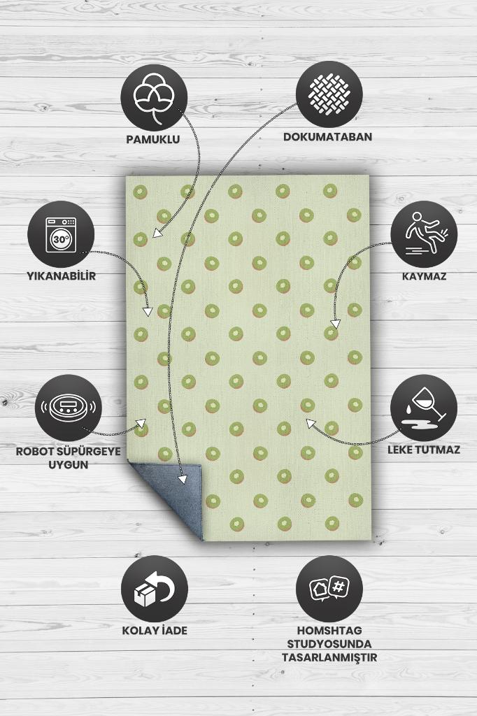 Homshtag Kivi Desenli Yeşil Halı Minimal Salon Halısı Renkli Mutfak Halısı Tarz Oturma Odası Halı