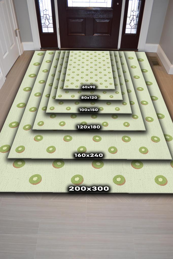 Homshtag Kivi Desenli Yeşil Halı Minimal Salon Halısı Renkli Mutfak Halısı Tarz Oturma Odası Halı