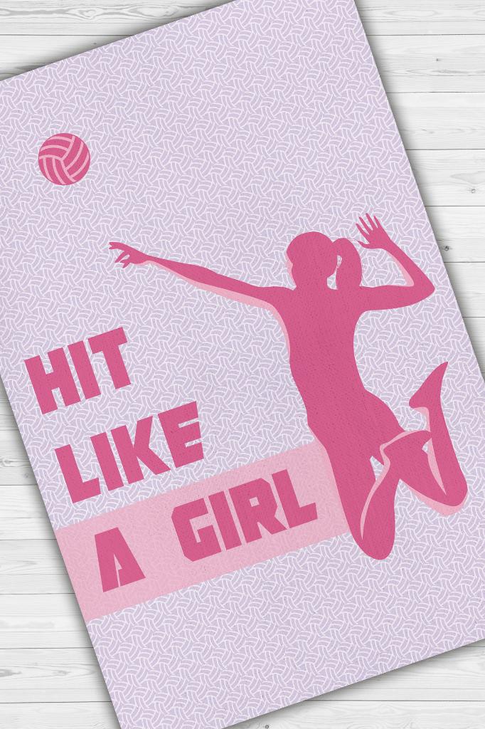 Homshtag Kız Gibi Vur Çok Renkli Halı Voleybol Sever Halısı Spor Severler İçin Pembe Mor Halı