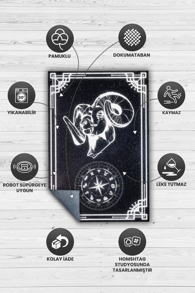 Homshtag Koç Burcu Astroloji Temalı Halı Burç Halısı Koç Burcuna Hediyelik Halı Siyah Renkli Halı