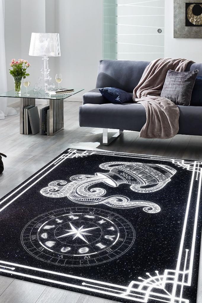 Homshtag Kova Burcu Astroloji Temalı Halı Burç Halısı Kova Burcuna Hediyelik Halı Siyah Renk Halı
