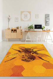 Homshtag Kraliçe Arı Dokuma Tabanlı Sarı Renkli Halı Geometrik Hayvan Baskılı Renkli Mutfak Halısı