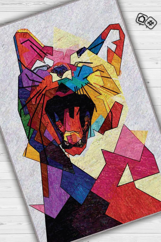 Homshtag Kübist Kedi,Renkli Prizma Desenli Salon Halısı,Pamuklu Dokuma Tabanlı Kedi Sever Halısı