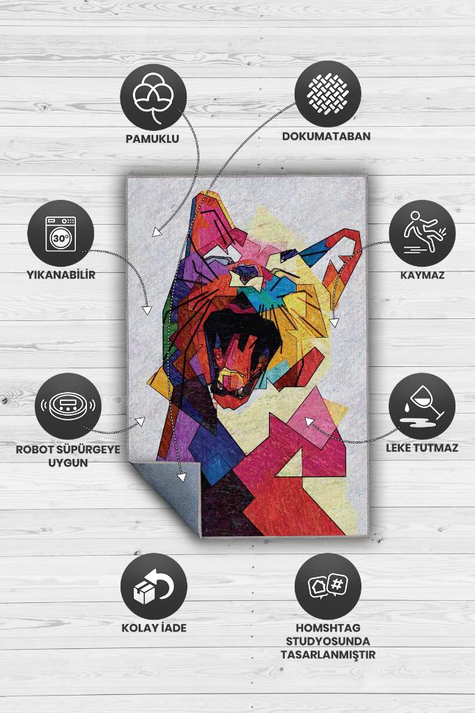 Homshtag Kübist Kedi,Renkli Prizma Desenli Salon Halısı,Pamuklu Dokuma Tabanlı Kedi Sever Halısı