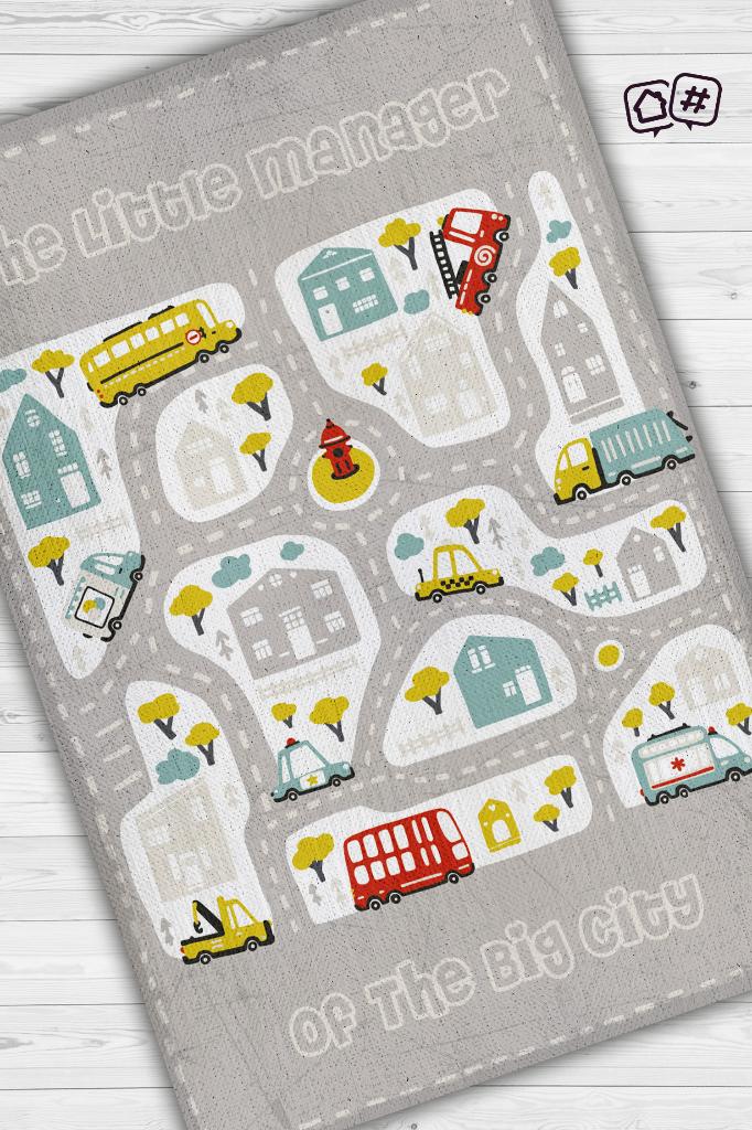 Homshtag Küçük Müdür Yol Temalı Gri Renkli Halı Yumuşak Dokulu Çocuk Odası Halısı Rustik Çocuk Halısı