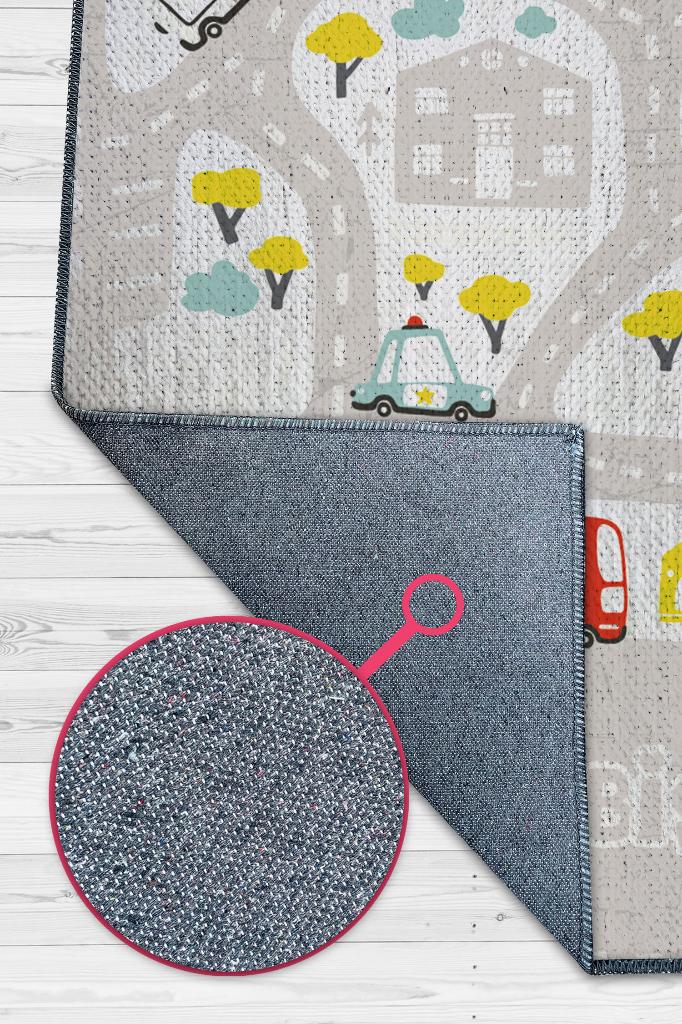 Homshtag Küçük Müdür Yol Temalı Gri Renkli Halı Yumuşak Dokulu Çocuk Odası Halısı Rustik Çocuk Halısı