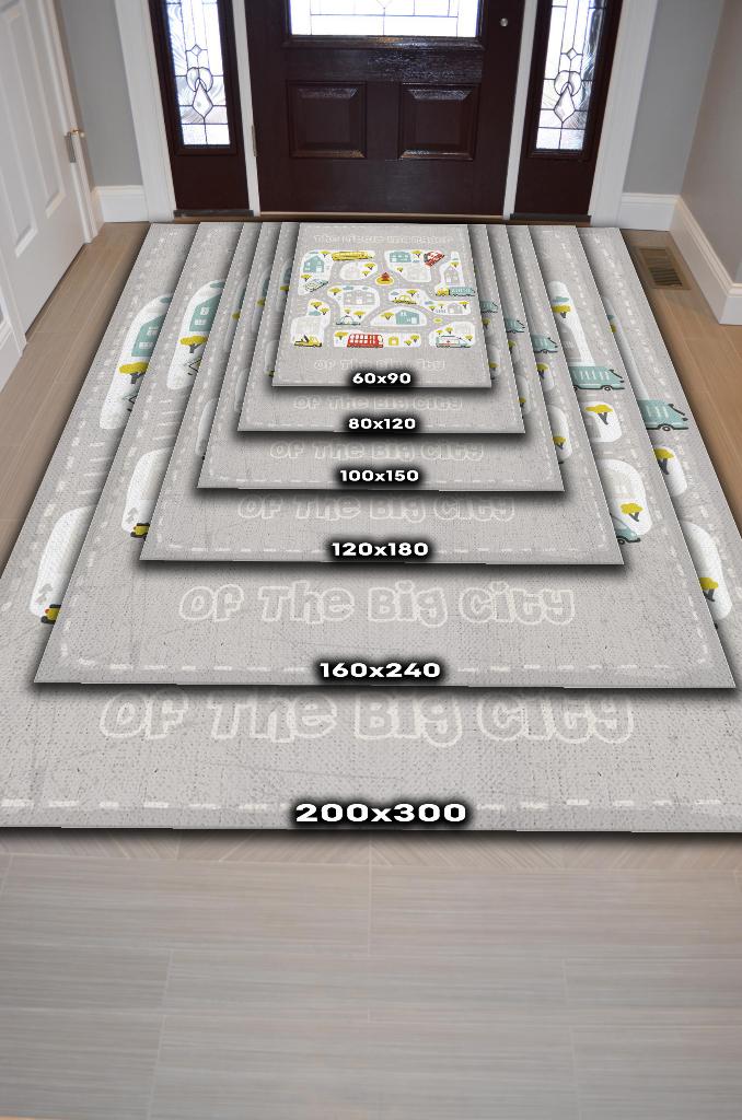 Homshtag Küçük Müdür Yol Temalı Gri Renkli Halı Yumuşak Dokulu Çocuk Odası Halısı Rustik Çocuk Halısı