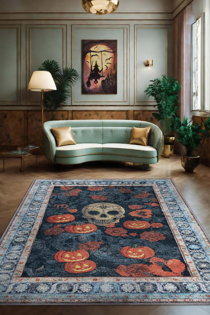 Homshtag Kuru Kafa Bal Kabağı Temalı Dijital Baskılı Halı Dokuma Tabanlı Çok Renkli Salon Halısı