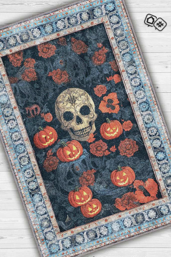 Homshtag Kuru Kafa Bal Kabağı Temalı Dijital Baskılı Halı Dokuma Tabanlı Çok Renkli Salon Halısı