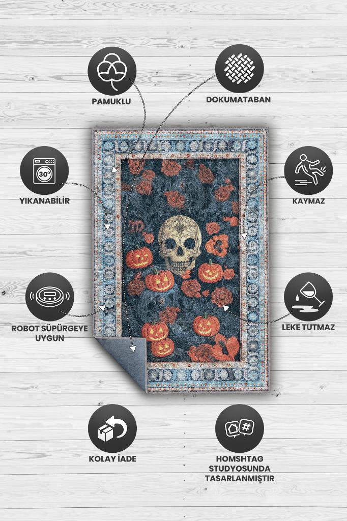 Homshtag Kuru Kafa Bal Kabağı Temalı Dijital Baskılı Halı Dokuma Tabanlı Çok Renkli Salon Halısı