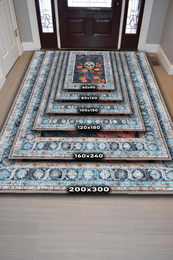 Homshtag Kuru Kafa Bal Kabağı Temalı Dijital Baskılı Halı Dokuma Tabanlı Çok Renkli Salon Halısı