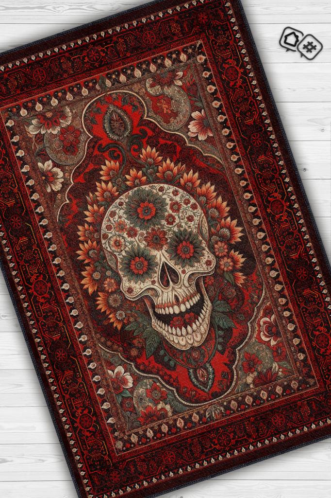 Homshtag Kuru Kafa Figürlü Korku Temalı Salon Halısı Gotik Çok Renkli Oturma Odası Halı Konsept Halı