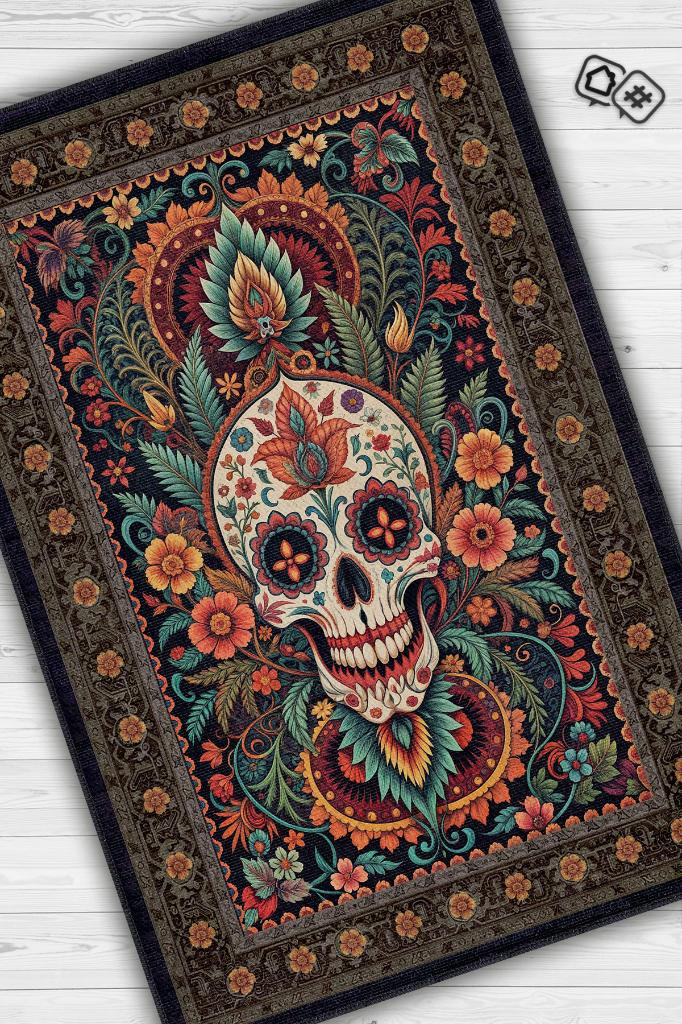 Homshtag KuruKafa Figürlü Korku Temalı Salon Halısı Gotik Çok Renkli Oturma Odası Halı Konsept Halı