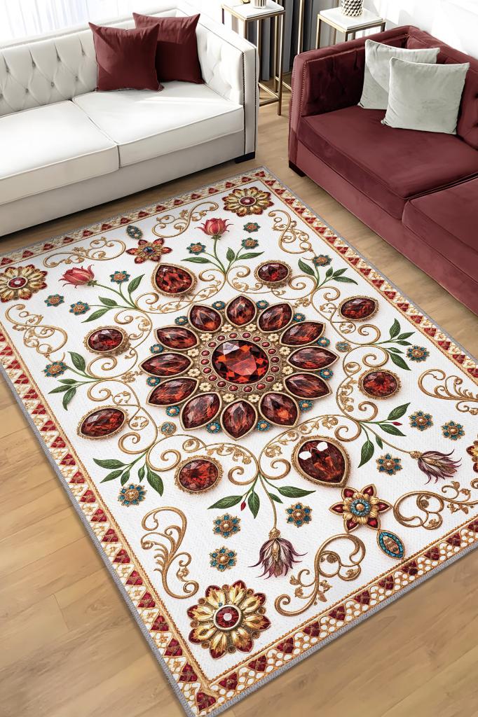 Homshtag Lal Taşı Halısı Kırmızı Renkli Enerji Taşı Figürlü Halı Spiritüel Temalı Modern Halı