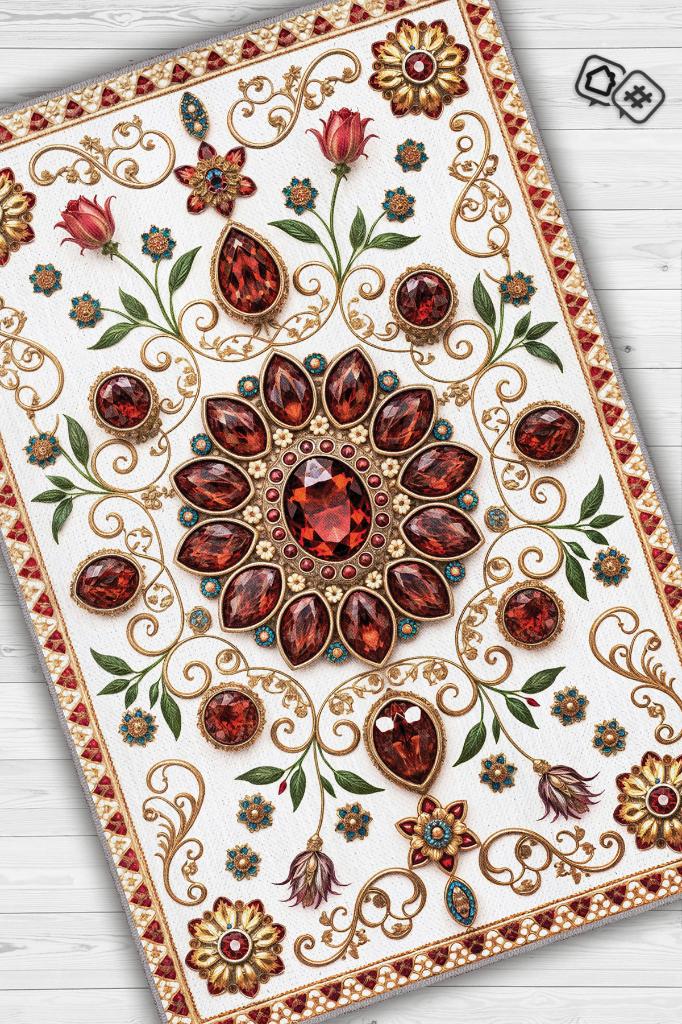 Homshtag Lal Taşı Halısı Kırmızı Renkli Enerji Taşı Figürlü Halı Spiritüel Temalı Modern Halı