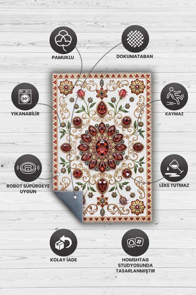 Homshtag Lal Taşı Halısı Kırmızı Renkli Enerji Taşı Figürlü Halı Spiritüel Temalı Modern Halı