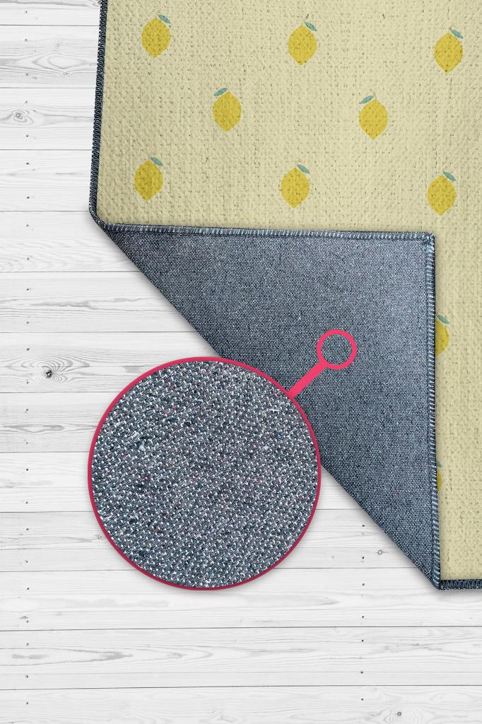 Homshtag Limon Desenli Sarı Halı Minimal Salon Halısı Renkli Mutfak Halısı Tarz Oturma Odası Halı