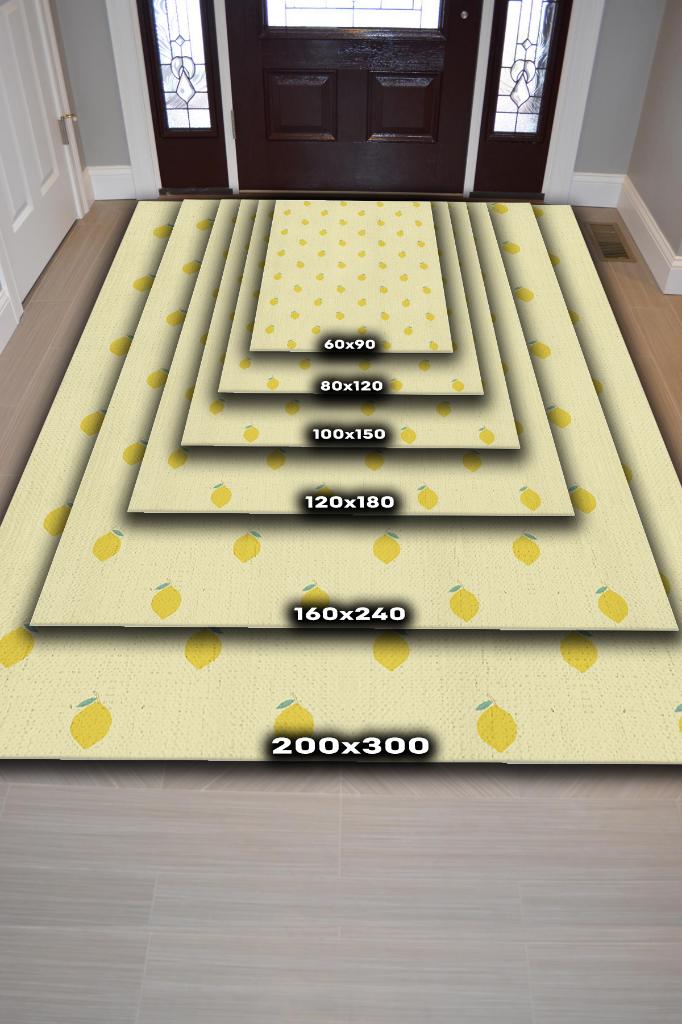 Homshtag Limon Desenli Sarı Halı Minimal Salon Halısı Renkli Mutfak Halısı Tarz Oturma Odası Halı