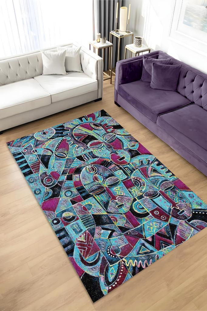 Homshtag Maskeli Kabile Geometrik Salon Halısı Etnik Desenli Halı Yeşil Renkli Oturma Odası Halısı