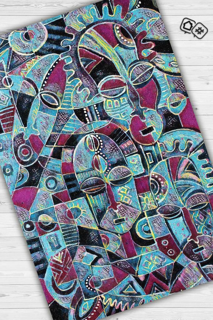 Homshtag Maskeli Kabile Geometrik Salon Halısı Etnik Desenli Halı Yeşil Renkli Oturma Odası Halısı