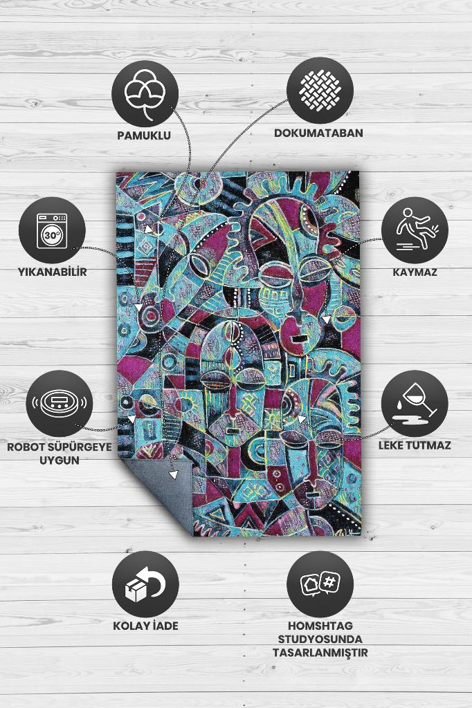 Homshtag Maskeli Kabile Geometrik Salon Halısı Etnik Desenli Halı Yeşil Renkli Oturma Odası Halısı