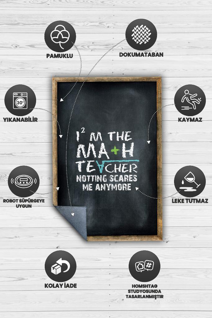 Homshtag Matematik Öğretmeni Halısı Siyah Renkli Öğretmen Halısı Özel Tasarım Öğretmene Hediye Halı