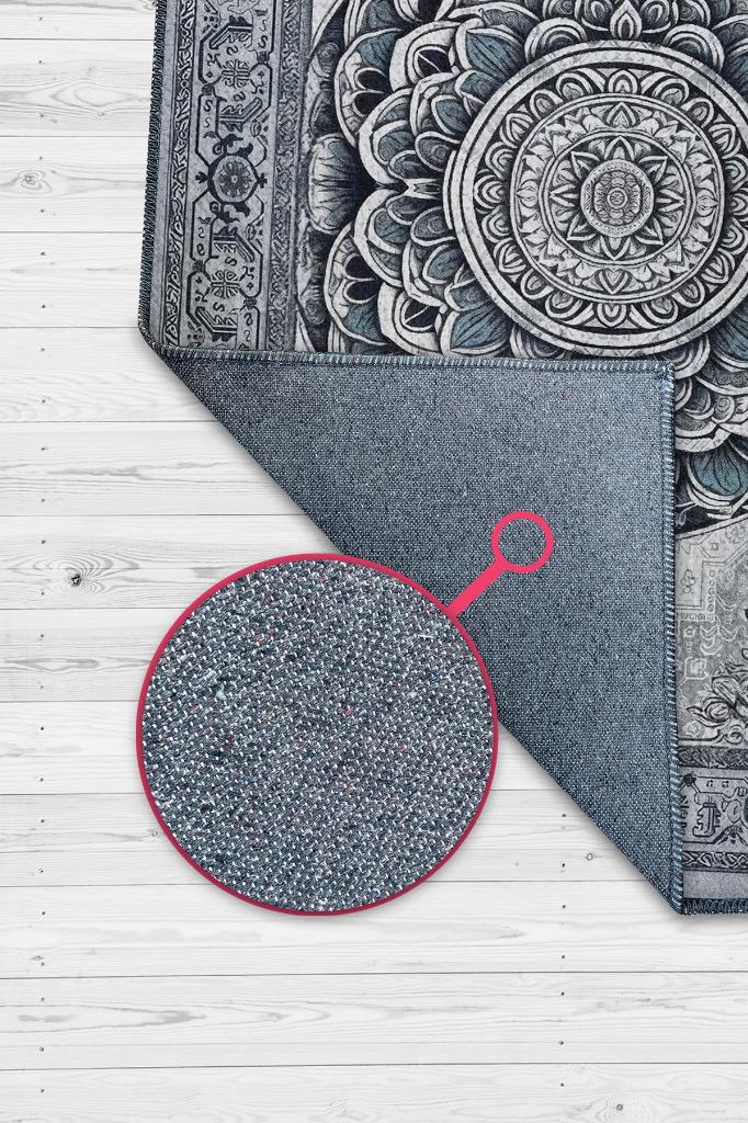 Homshtag Mavi Mandala Halısı,Meditasyon Mavi Gri Halı,Madala Desenli Çiçekli Vintage Halı,Yoga Halısı,Sipiritüel Halı