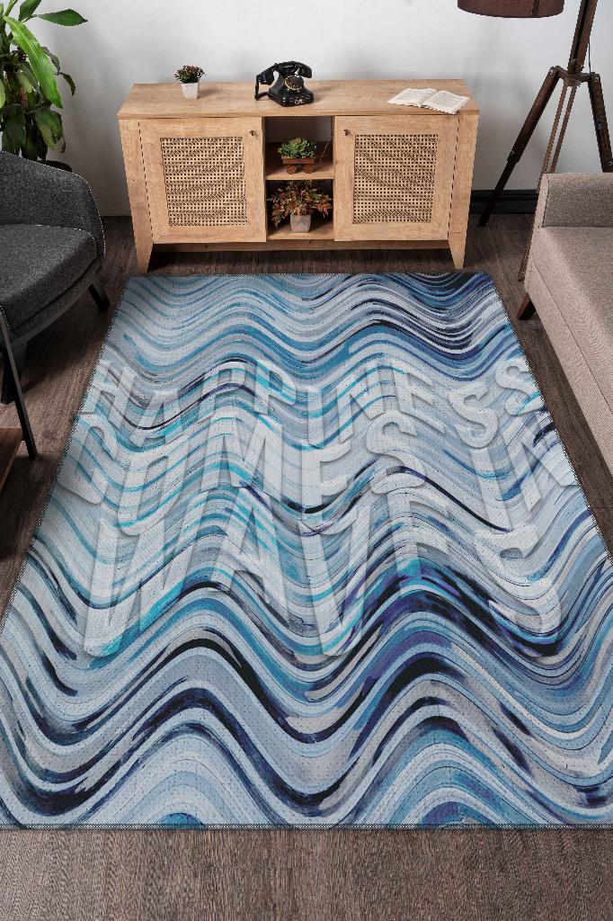 Homshtag Mavi Renk Geçişli Dekoratif 3D Halı Özel Tasarım Yazılı Genç Odası Halısı Yazlık Halısı